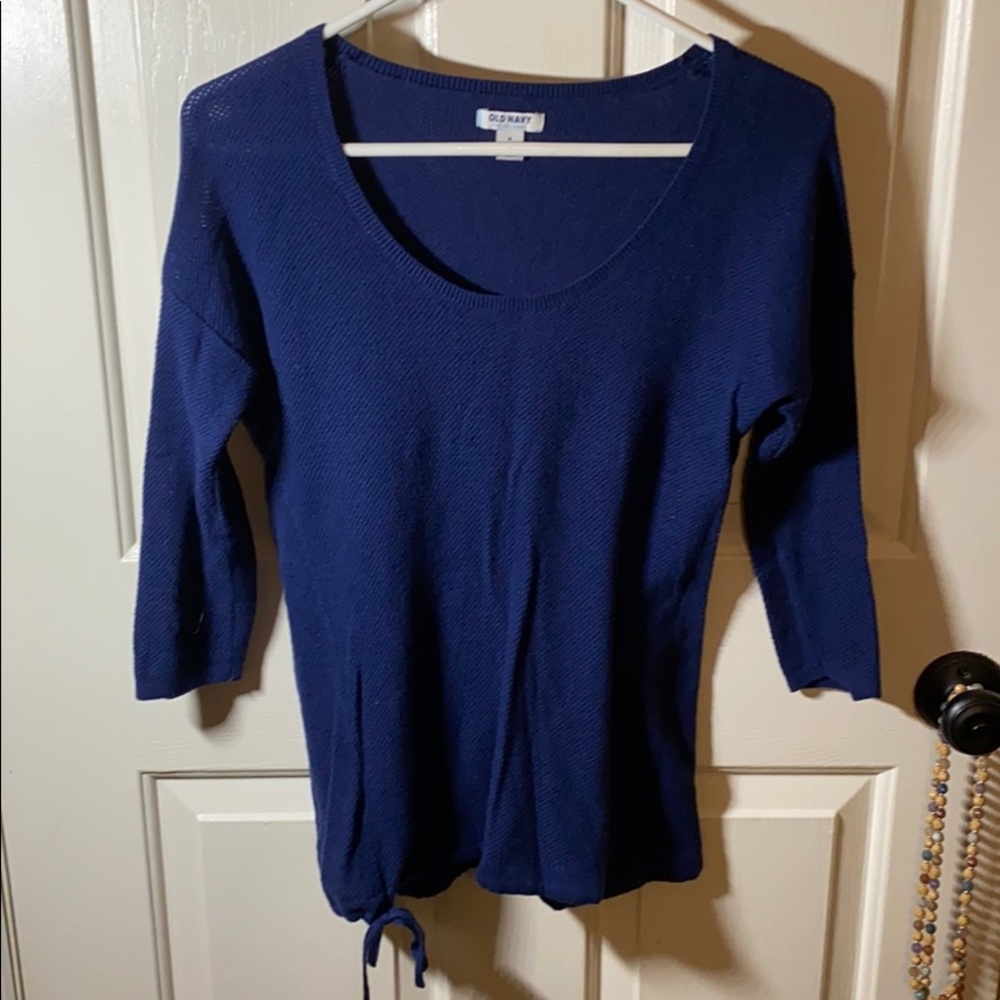 Navy Blue Scoopneck Sweater with drawstring waist